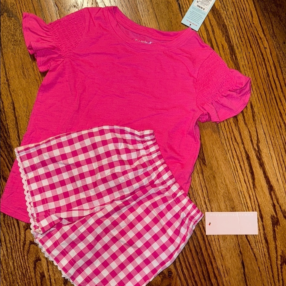 Hot pink and white gingham girls set size 6 NWT